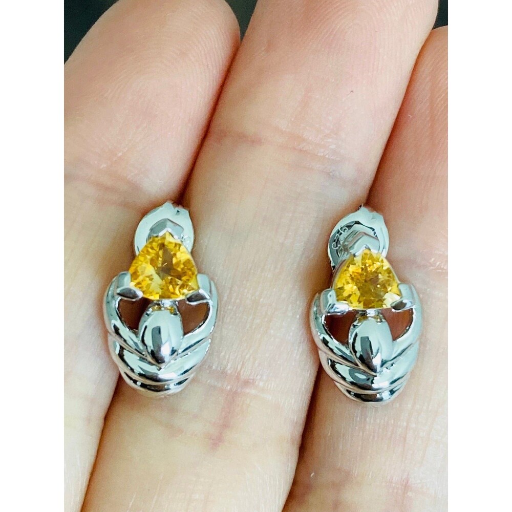 925 sterling silver trillion cut genuine citrine earrings